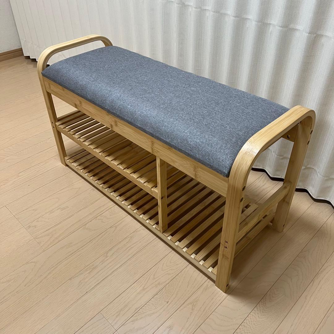 竹製収納付きベンチ型シューズラック