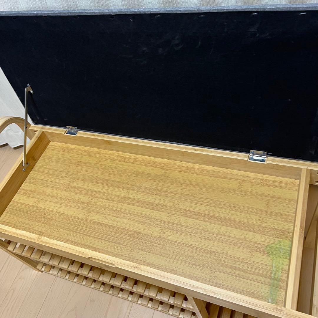 竹製収納付きベンチ型シューズラック