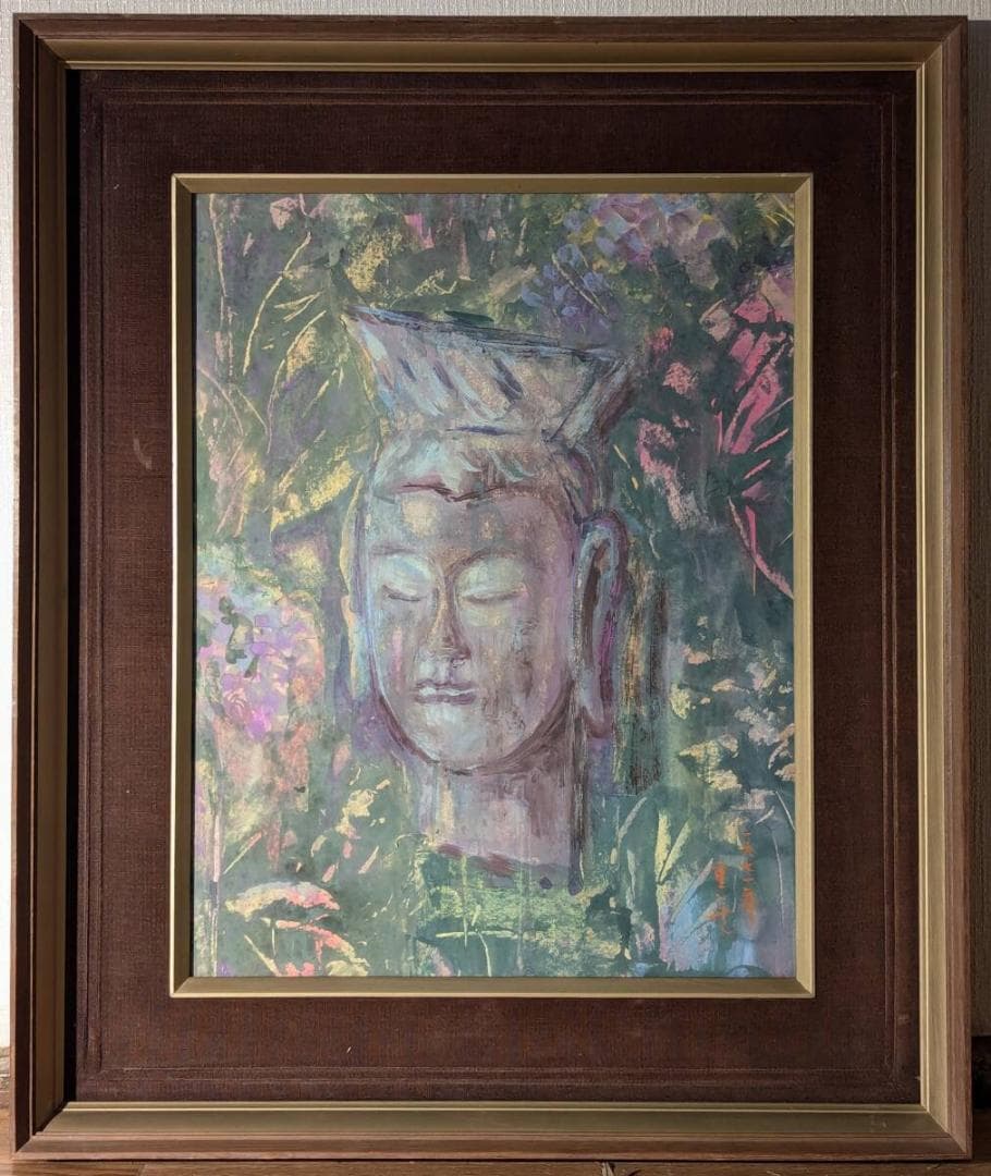 【真作】絵画　日本画　静寂の中の微笑　柔らかな色彩の幻想的な仏画　W55