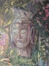 【真作】絵画　日本画　静寂の中の微笑　柔らかな色彩の幻想的な仏画　W55