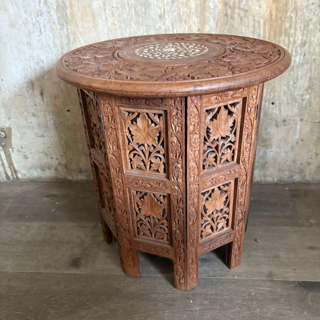 シーシャムウッド　彫刻テーブル　サイドテーブル　インド製　ヴィンテージ　②