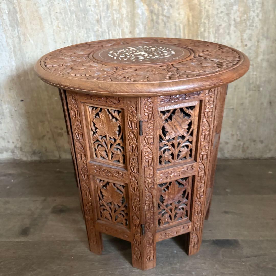 シーシャムウッド　彫刻テーブル　サイドテーブル　インド製　ヴィンテージ　②