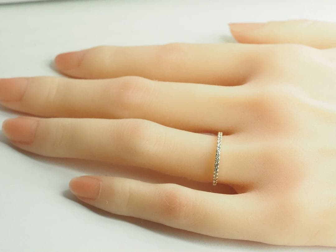 キラキラ可愛い♡K10YG 天然ダイヤモンドハーフエターナルリング