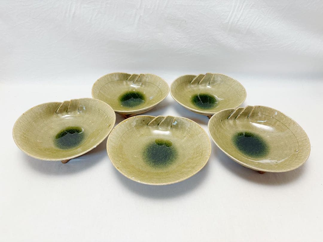 未使用 茶道具 高橋介炎造 信楽焼 蛤 向付 5客揃 足付 小鉢 銘々皿 共箱