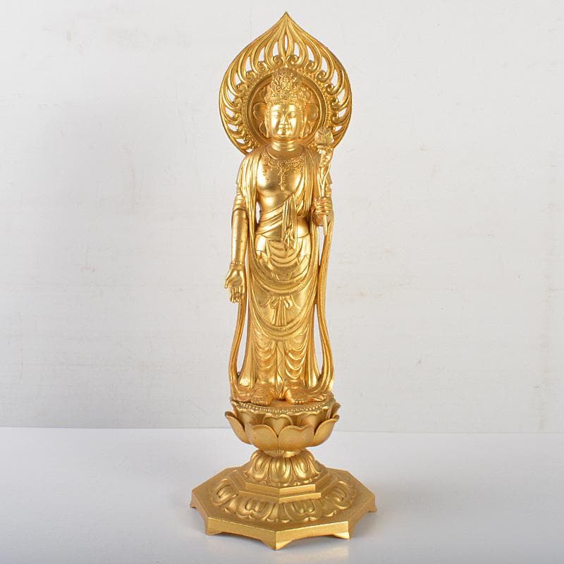 仏師　牧田秀雲作　銅鍍金　聖観世音菩薩像　仏像　置物　共箱　V　R7202B