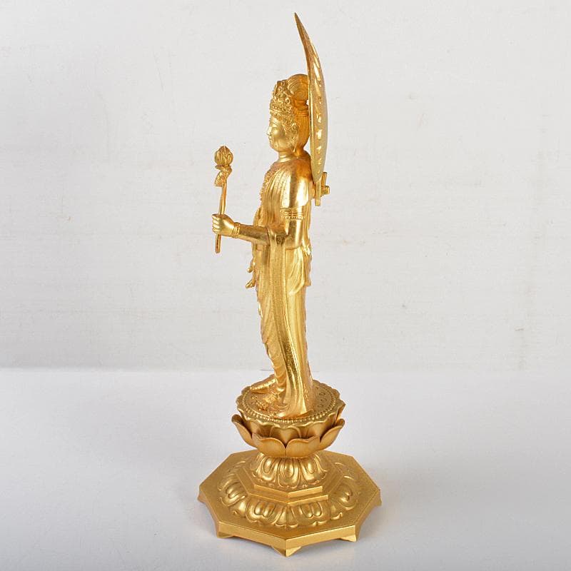 仏師　牧田秀雲作　銅鍍金　聖観世音菩薩像　仏像　置物　共箱　V　R7202B