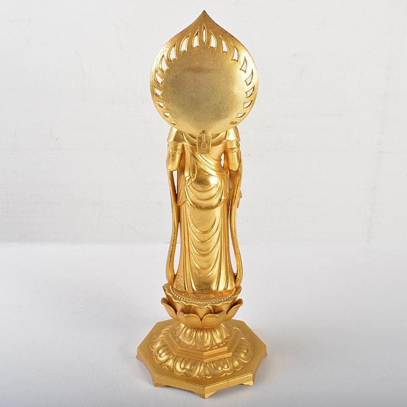 仏師　牧田秀雲作　銅鍍金　聖観世音菩薩像　仏像　置物　共箱　V　R7202B