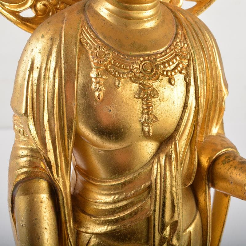 仏師　牧田秀雲作　銅鍍金　聖観世音菩薩像　仏像　置物　共箱　V　R7202B