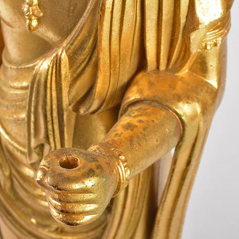 仏師　牧田秀雲作　銅鍍金　聖観世音菩薩像　仏像　置物　共箱　V　R7202B