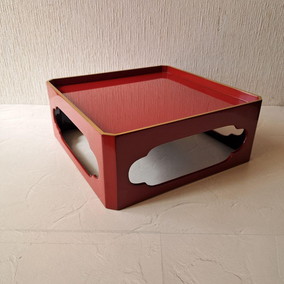 明治40年 輪島塗 大極上本堅地 足付き膳 供養膳 +丸盆2枚