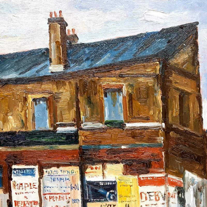 ☆佐伯 与吉郎☆「ポスターのある街角の家」油絵F８号　未使用額！