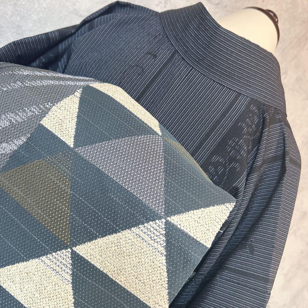 小紋　フルセット　着物　正絹　縦縞　唐草　シャレ帯　紬　p3