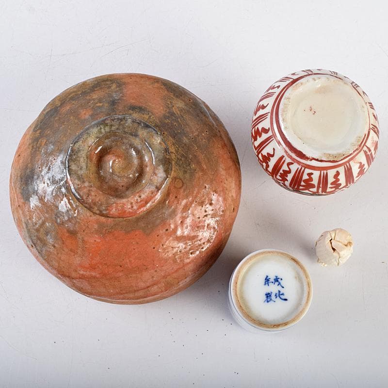 茶道具　柿合溜　四季七宝蒔絵　利休茶箱　赤楽茶碗　棗など　七点一式　MR9485