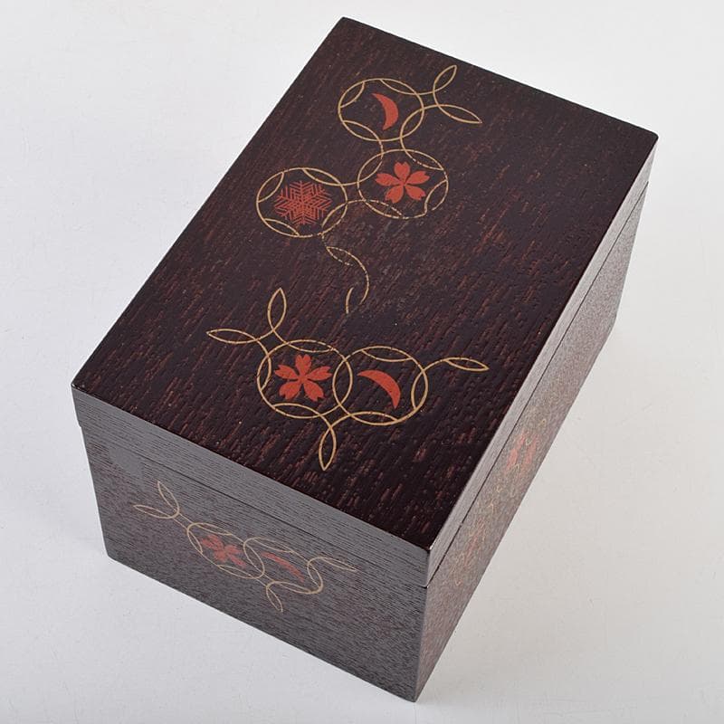 茶道具　柿合溜　四季七宝蒔絵　利休茶箱　赤楽茶碗　棗など　七点一式　MR9485