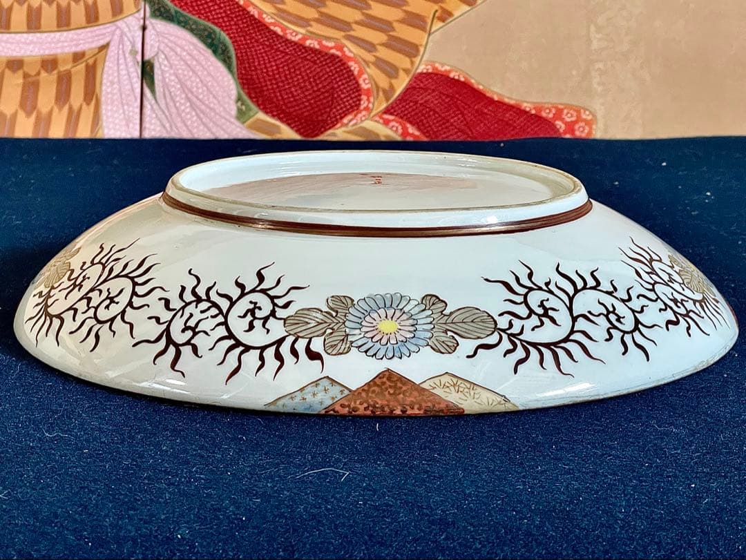 【珍品 美品】『母』 九谷焼 朝日製 浦島太郎 鶴亀 尺2寸 大皿（708D）