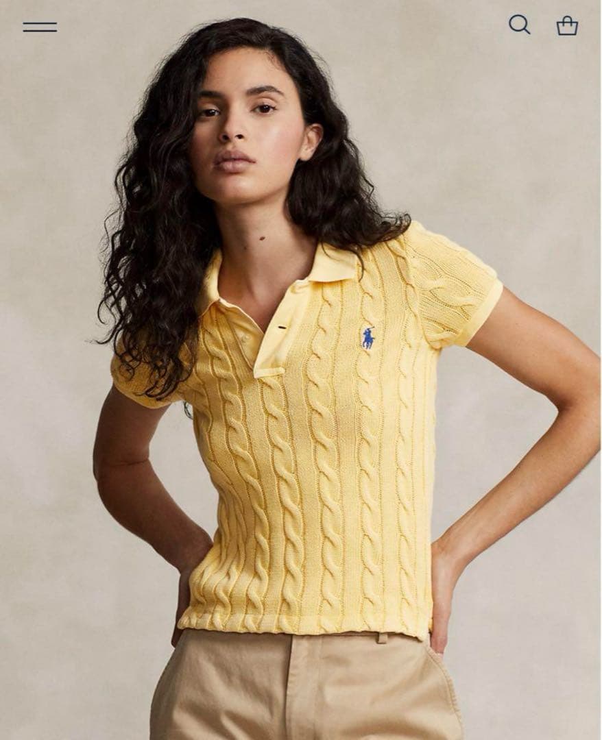 Polo Ralph Lauren ケーブルニットポロシャツ L イエロー