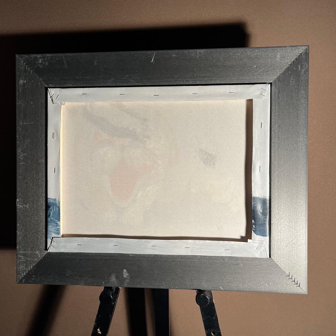 手書き油絵 フットドッグ 額付 絵画 インテリア 油彩画