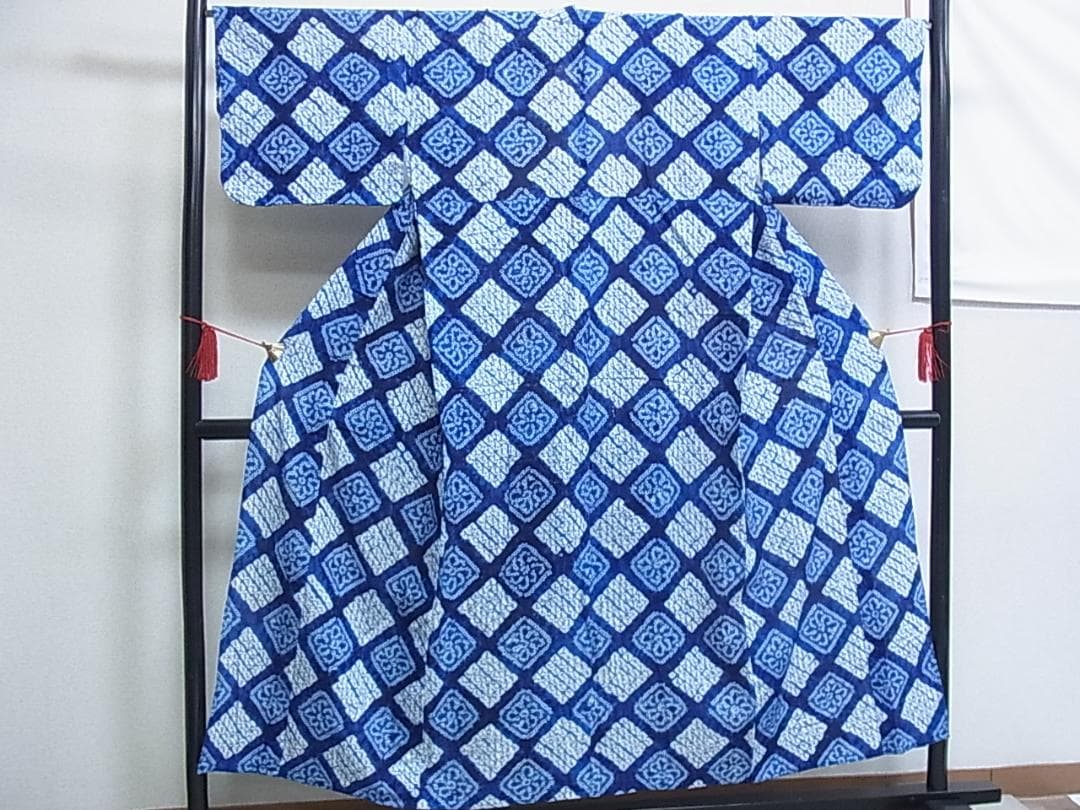 ♦︎きもの結♦︎有松鳴海絞り 浴衣 花菱 綿　未使用品♦︎d