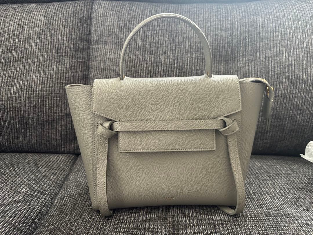 【極美品】【値下げ】CELINE ベルトバッグ　グレー/水色保存袋付き