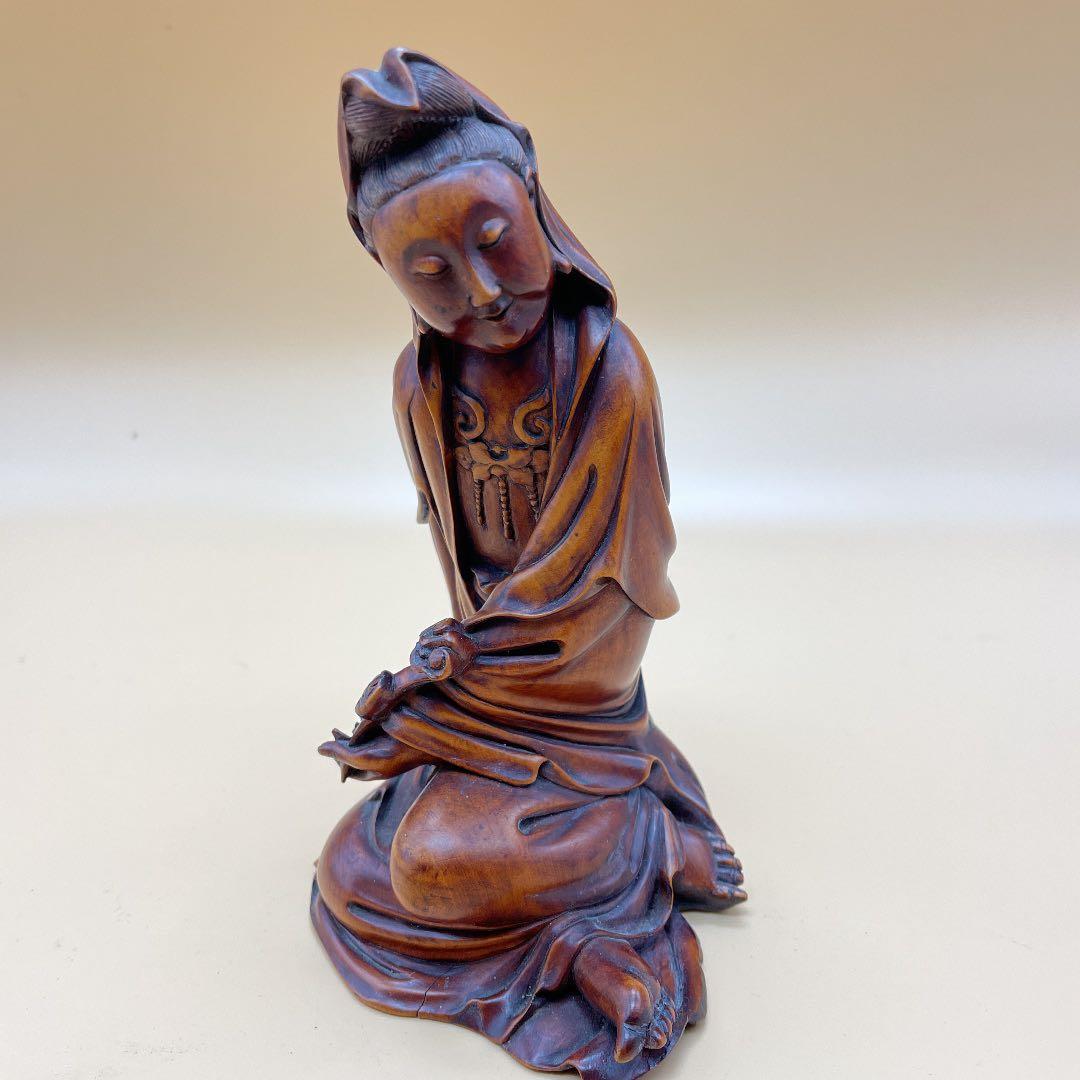 木製アジア風坐像 約20cm 楊貴妃　一刀彫