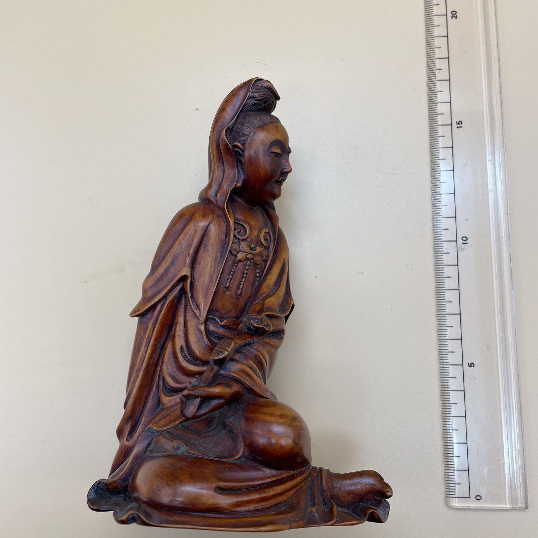 木製アジア風坐像 約20cm 楊貴妃　一刀彫