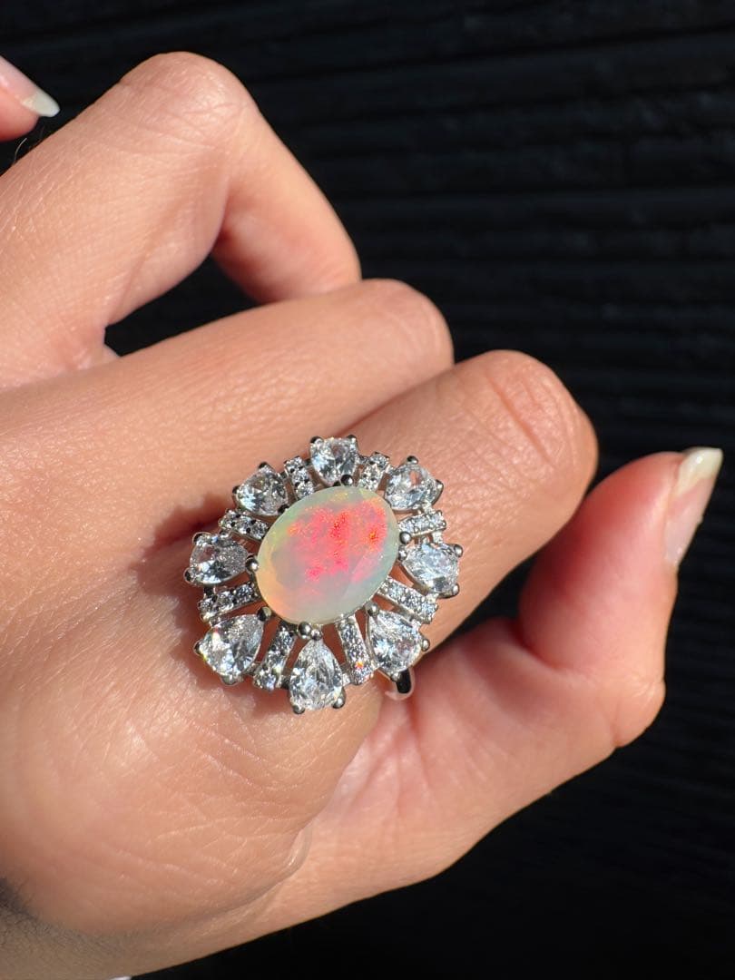 新作　天然石水オパール　ロースカード　極彩1.150ct S925 18KGP