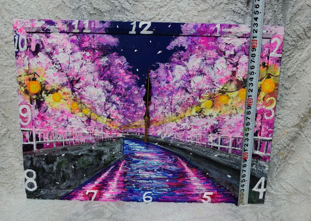 油絵 絵画 時計【夜桜】