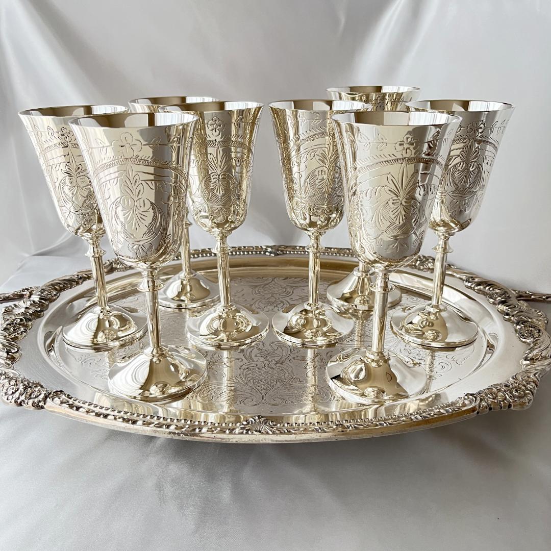【英国】ワインゴブレット 8個組 【シルバープレート】華麗！！