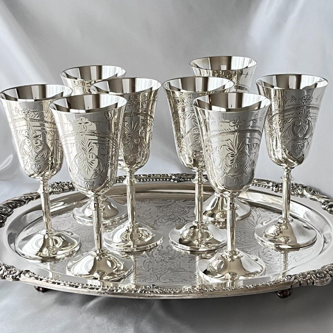 【英国】ワインゴブレット 8個組 【シルバープレート】華麗！！