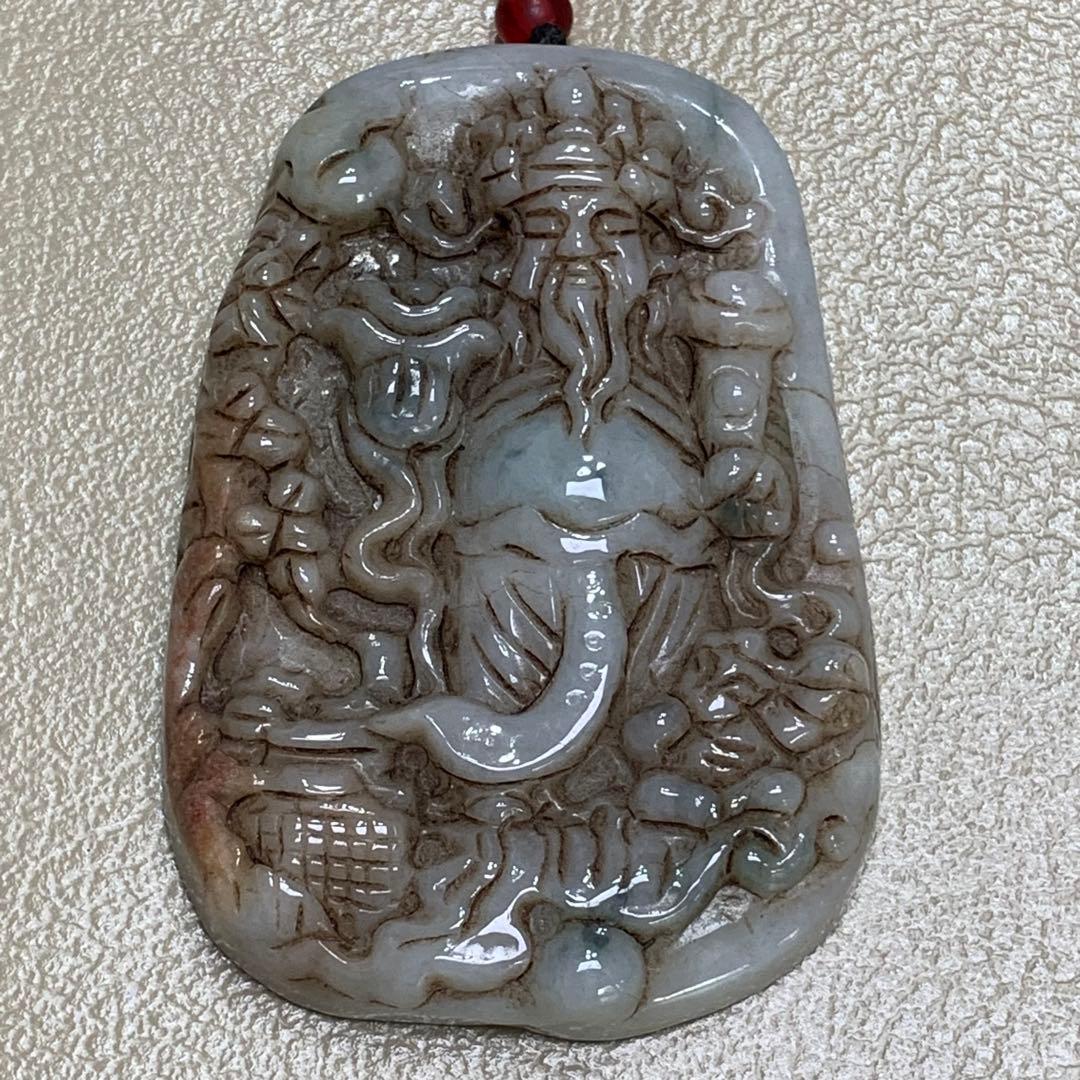 旧家蔵出　清国時代物　本物保証品　ヒスイ　翡翠 財神様　翡翠本物保証お守り