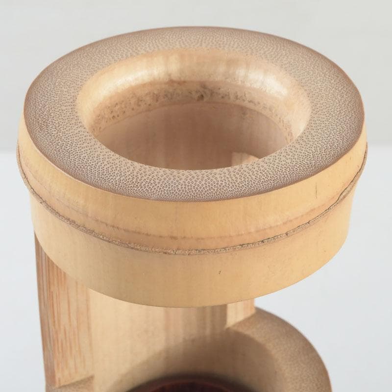 茶道具　指物師　稲垣信斎作　一重切　竹花入　銘「清水」　共布共箱　V　9472