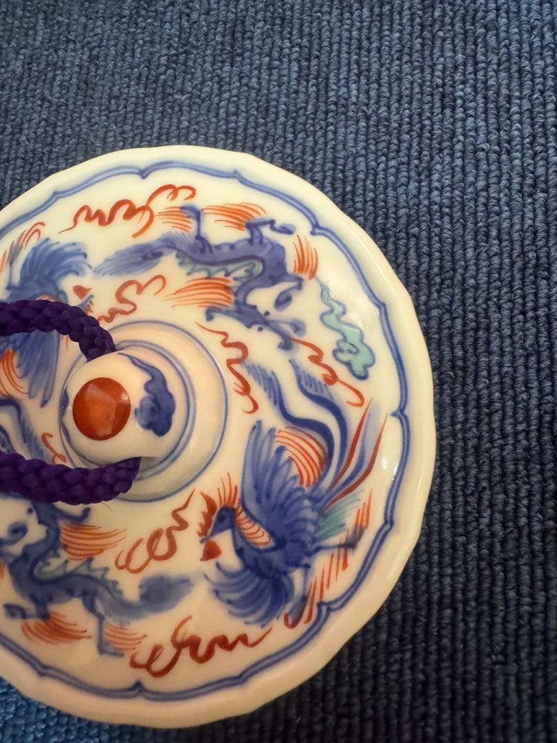 1879 十四代　辻常陸製　染錦龍鳳凰文　文鎮　未使用