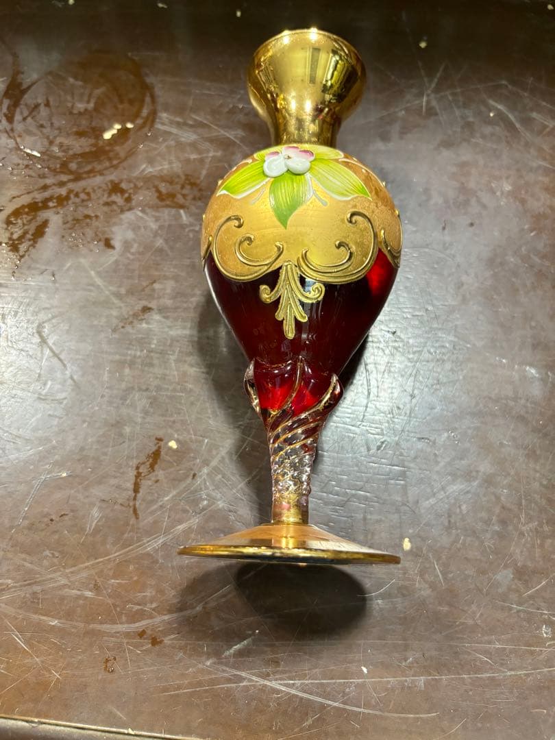 ベネチアンガラス 一輪挿し 赤と金のガラス花瓶 2点セット 大特価