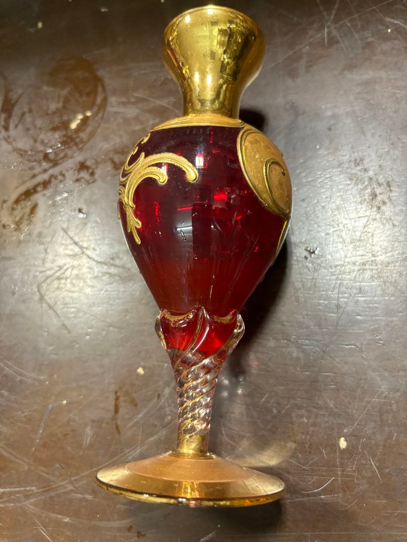 ベネチアンガラス 一輪挿し 赤と金のガラス花瓶 2点セット 大特価