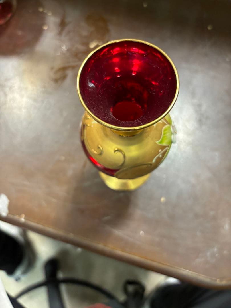 ベネチアンガラス 一輪挿し 赤と金のガラス花瓶 2点セット 大特価