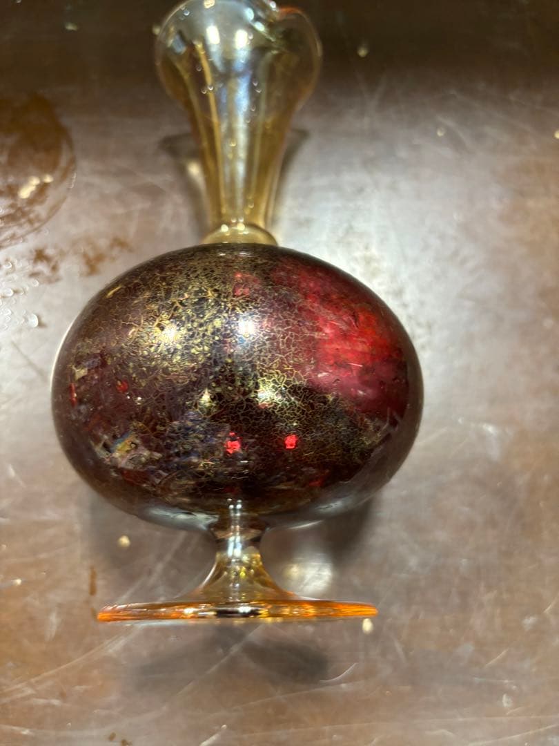 ベネチアンガラス 一輪挿し 赤と金のガラス花瓶 2点セット 大特価