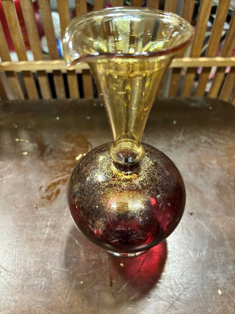 ベネチアンガラス 一輪挿し 赤と金のガラス花瓶 2点セット 大特価