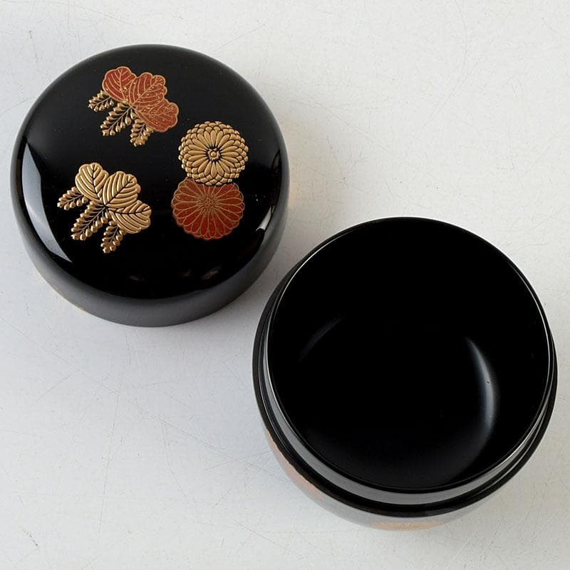 茶道具　和田寿峰作　水目　黒真塗　菊桐蒔絵　中棗　共箱　V　9378