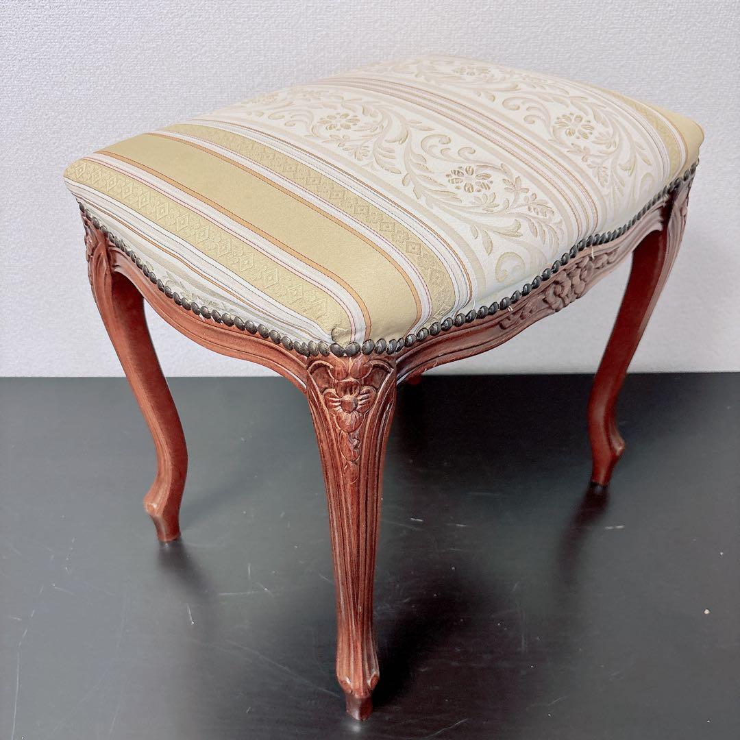 アンティーク調 猫脚スツール 彫刻 椅子 ロココ調 ローラアシュレイ風 姫家具