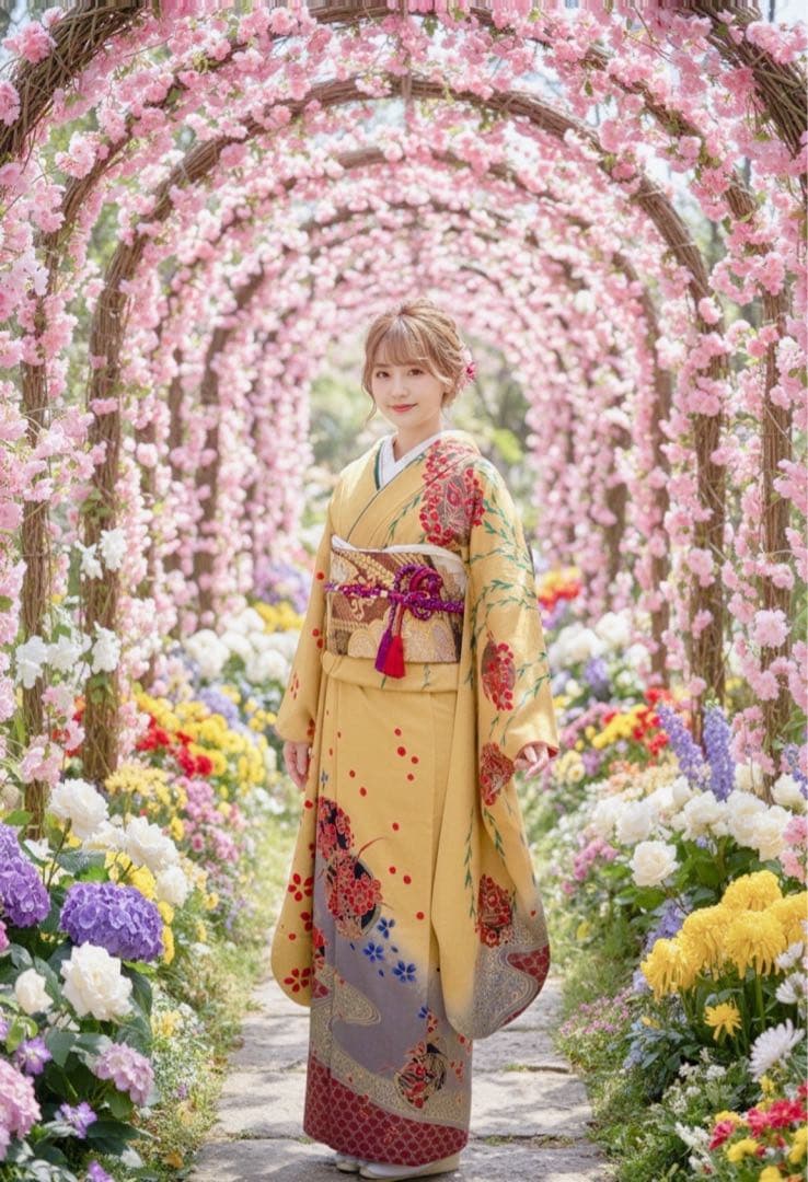 豪華新品西陣織袋帯付き　正絹振袖フルセットお探しの方に！！アースカラー　成人式