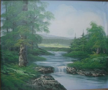 絵画アンテック・コレ大型油絵「朝モヤのささやき」ビンテージ品!R050923