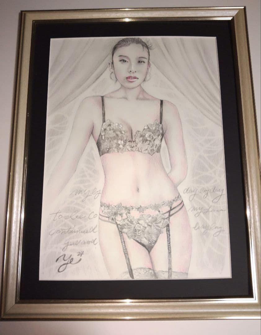 裸婦、美人画、絵画４号、寝室D山本英二、真作、肉筆、額縁、高塚省吾、森本草介。