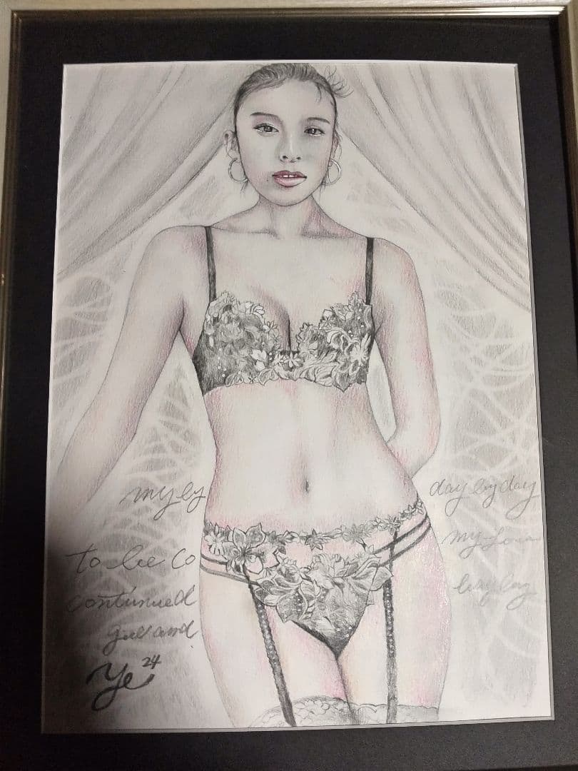 裸婦、美人画、絵画４号、寝室D山本英二、真作、肉筆、額縁、高塚省吾、森本草介。