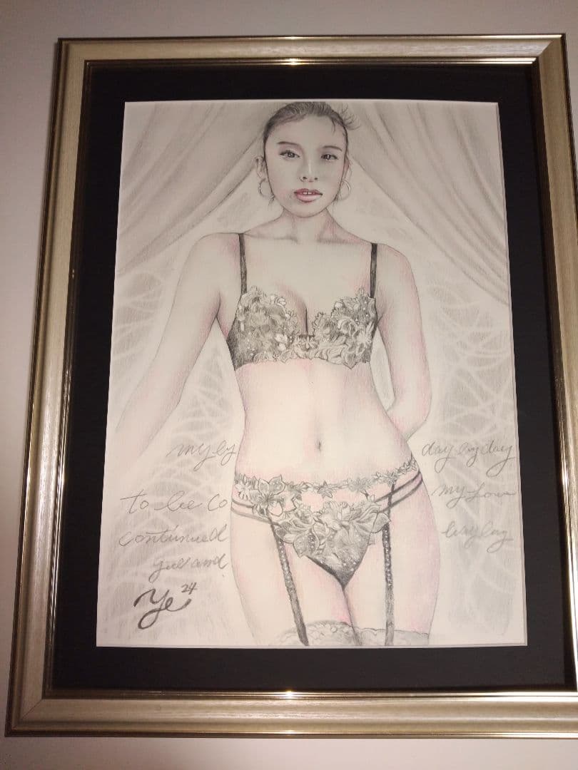 裸婦、美人画、絵画４号、寝室D山本英二、真作、肉筆、額縁、高塚省吾、森本草介。