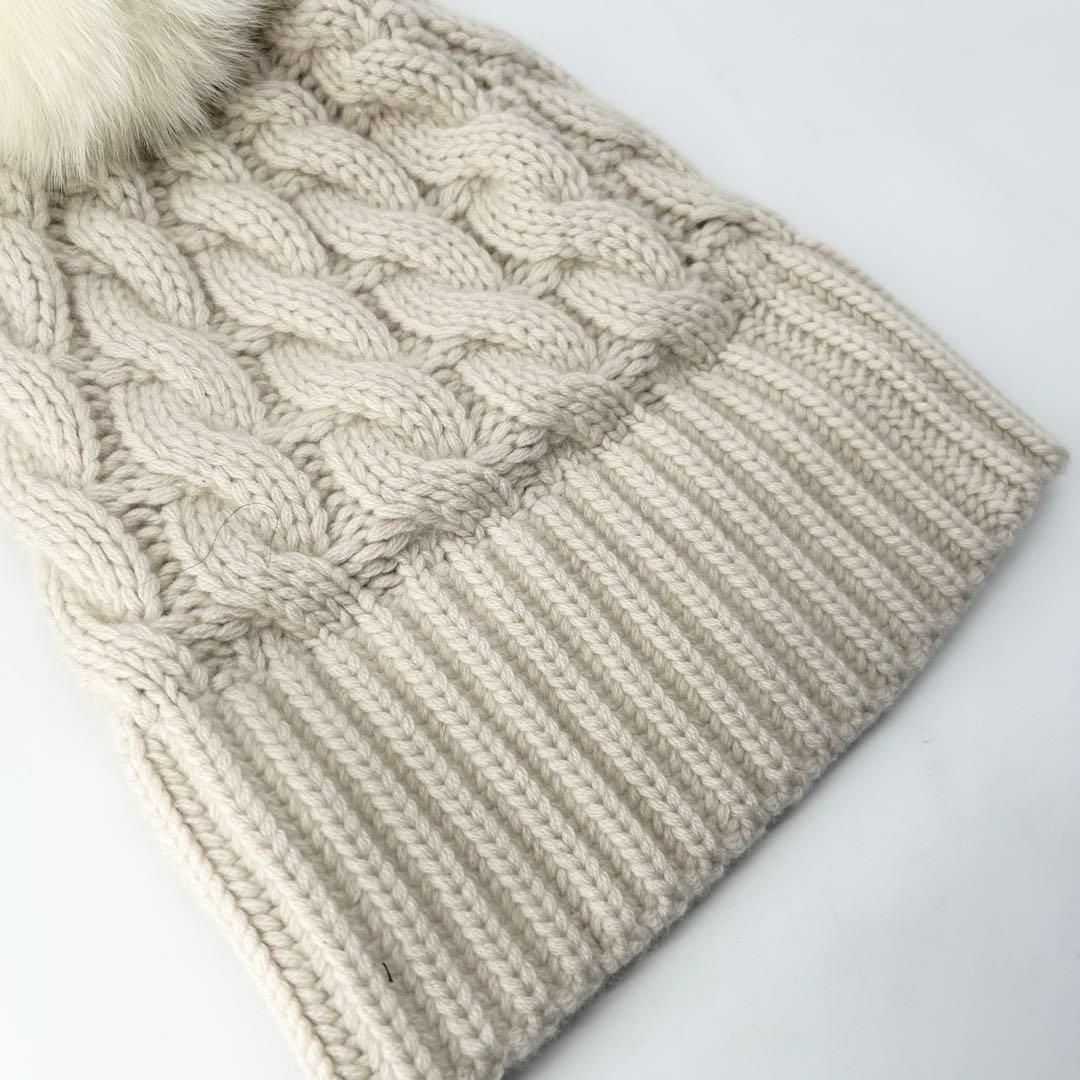 未使用級✨ドゥロワー カシミヤ100% フォックスファー アラン ニットキャップ