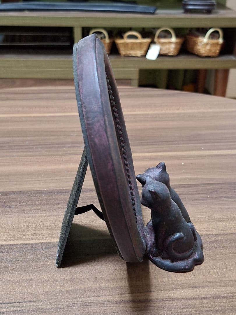 【新品未使用】猫 ねこ ネコ 卓上ミラー 鏡 アンティーク調 オーバル型
