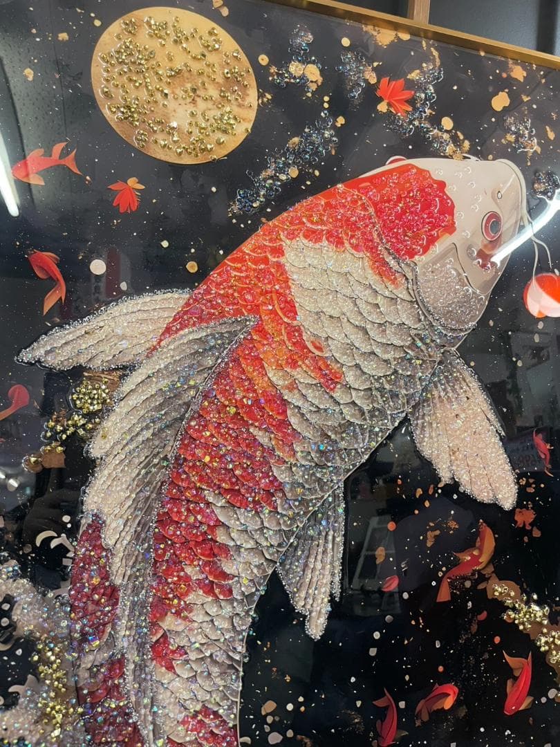 【再入荷！】アートパネル　昇り鯉　鯉の滝登り　鯉　コイ　クリスタル　絵画　アート