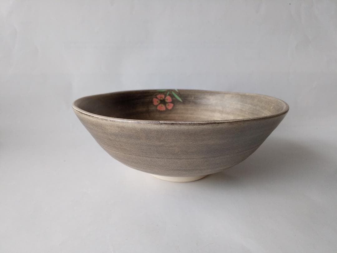 東福窯 中村能久 作 仁清写銀地撫子之図 平茶碗 京焼 共箱 共布 栞 新品