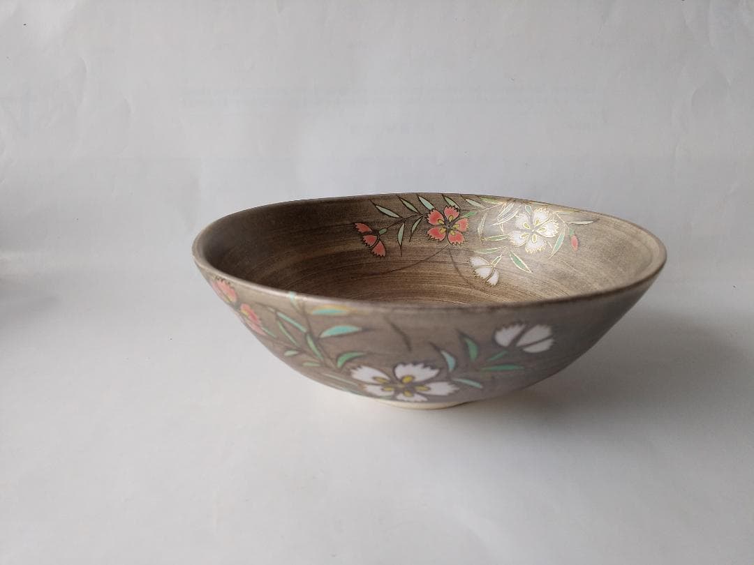 東福窯 中村能久 作 仁清写銀地撫子之図 平茶碗 京焼 共箱 共布 栞 新品