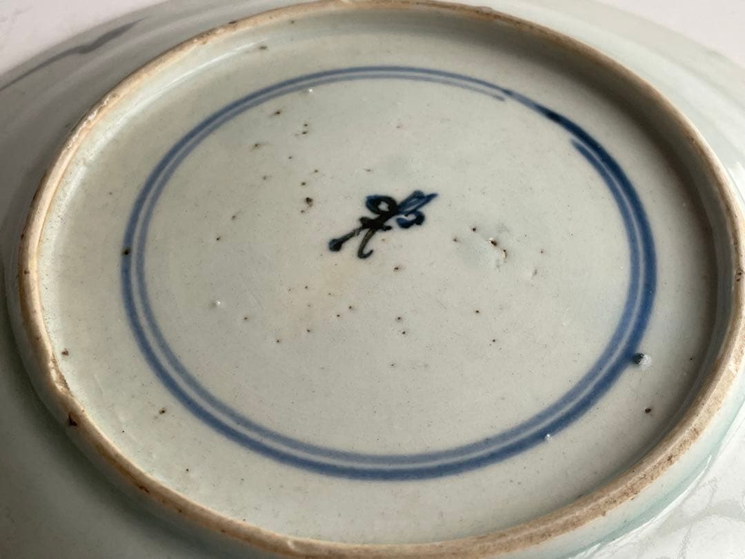骨董　アンティーク　青花　染付　中国骨董　中国古陶磁　古染付　亀甲花文　丸皿